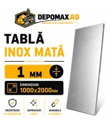 Tabla inox mata AISI 304 2B, 1 x 1000 x 2000 mm, 2 mp